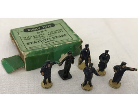 A boxed Dinky Toys 00 gauge set of 6 miniature figures for model railways. Set 051, Station Staff. 