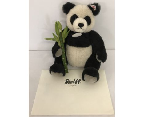 A limited edition Steiff Teddy Bear 'Olympic Panda Peking'. White label. EAN 36538. Black &amp; white mohair. Issued in 2008,