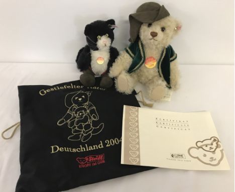 A limited edition Steiff 2 Teddy Bear set 'German Fairy Tale - Puss in Boots'. White label. EAN 671791. Blonde and black &amp