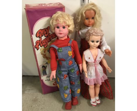 3 large vintage vinyl dolls. To include a boxed My Playfriend by Blossom toys. 