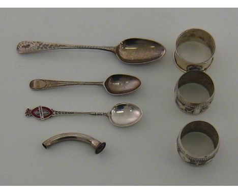 A mixed lot of silver comprising a Georgian dessert spoon, Peter, Ann and William Bateman, London, 1803, a Georgian teaspoon,