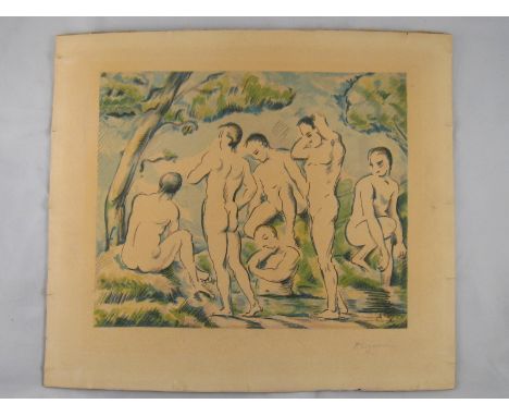 After Paul Cézanne (1839-1906), Les baigneurs (The bathers). Colour lithograph laid on board. Signed in the print "P. Cezanne