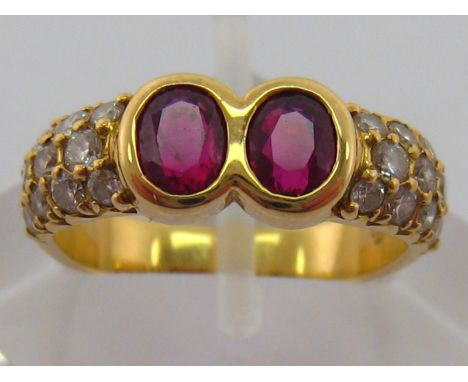 Gubelin . A fine ruby and diamond ring, stamped 750 for 18 carat gold and with Gubelin (Switzerland) maker's mark, rubies app