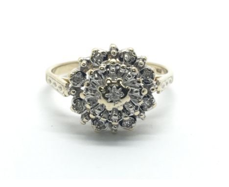 A 9ct gold diamond cluster ring, approx 2.1g and approx size K-L.