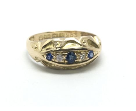 A vintage 18ct yellow gold sapphire and diamond ring, approx 2.1g, ring size approx K