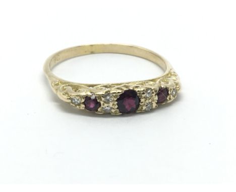 A vintage 18ct yellow gold ruby and diamond ring, approx 2.4g, ring size approx O/P