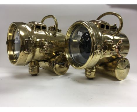 Two c.1910 Veteran motorcar self contained Acetylene head lamps By Powell &amp; Hammer.