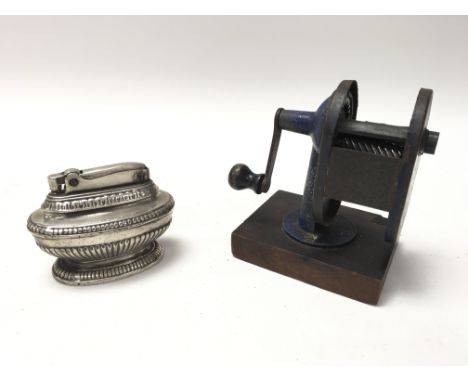 Vintage pencil sharpener working, and a Ronson Queen Anne table lighter