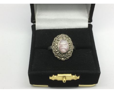 A silver marcasite ring marked 925, approx size Q - NO RESERVE