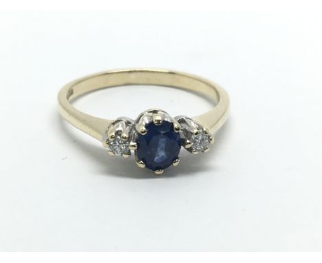 A 9ct gold sapphire and diamond ring, approx 1.6g and approx size K-L.