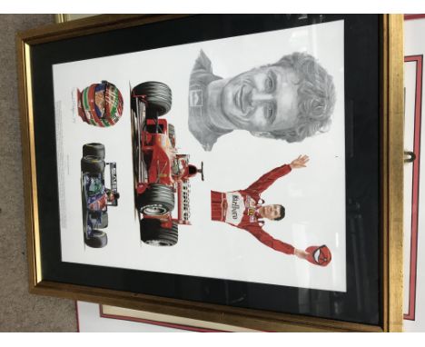 Enjoy Ferrari Ltd edition pencil signed Alan Fearnly print, F1 signed poster, a signed Gerald Coulson F1 print, a signed Stua