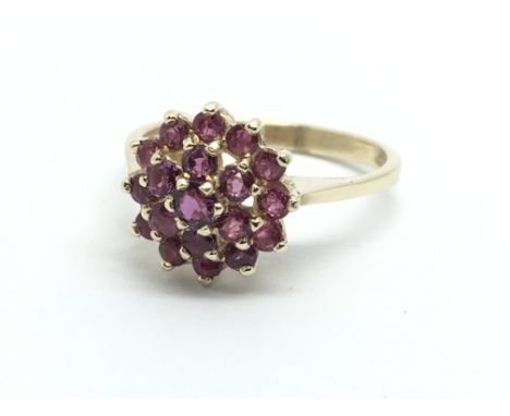 A 9ct gold ruby cluster ring, approx 2.9g and approx size O.