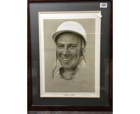 Stirling Moss Pencil signed Ltd edition print by Robbie Elvin. 66cm x 51.5cm.