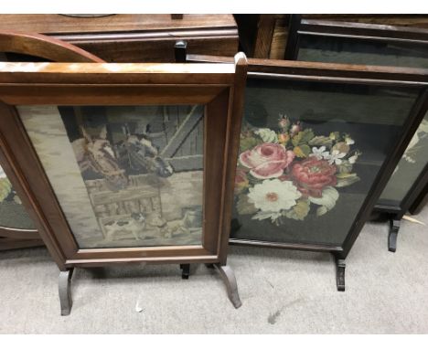 4 1930s tapestry firescreens plus a small tapestry stool - NO RESERVE