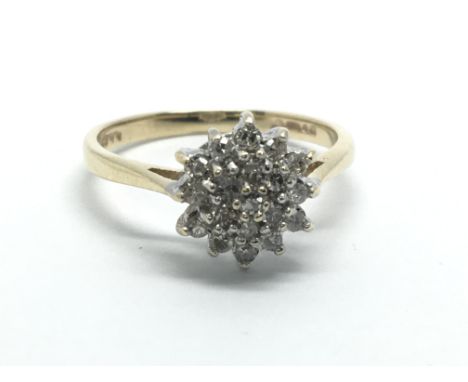 A 9ct gold diamond cluster ring, approx 1.6g and approx size J-K.