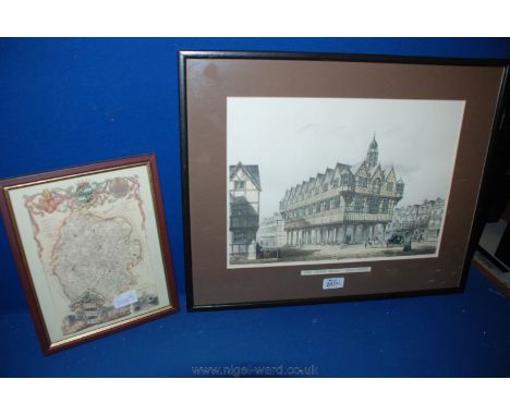 A print of a sketch by J. Clayton depicting The Town Hall, Hereford, framed and mounted, along with a small framed Print of a