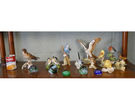 Collection of ceramic birds and paperweights to include Goebel etc 
