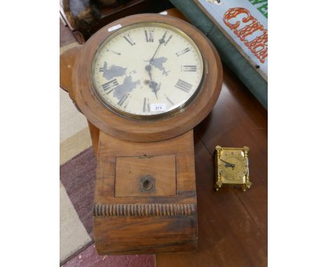 Walnut wall clock together with a Smith's brass engraved mantle clock 