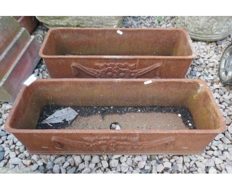 Pair of cast iron trough planters 