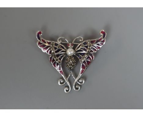 Silver enamel butterfly brooch/pendent 
