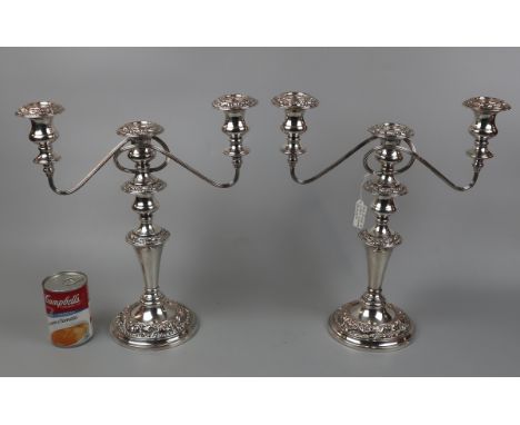 Pair of silver plate 3 branch candelabra - Approx height: 37cm 