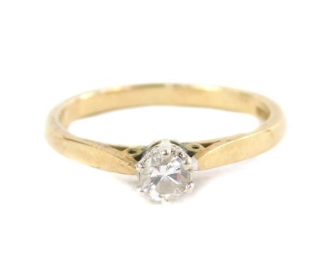 A 9ct gold and diamond solitaire ring, high claw set, approx 0.25cts, size K, 1.8g.