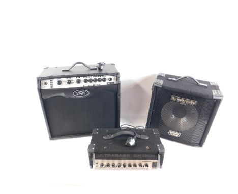 A Peavey guitar base amplifier, VYPYR VIP-2, serial no 03608082, together with an Ultra Base BX1200 amplifier and a Behringer