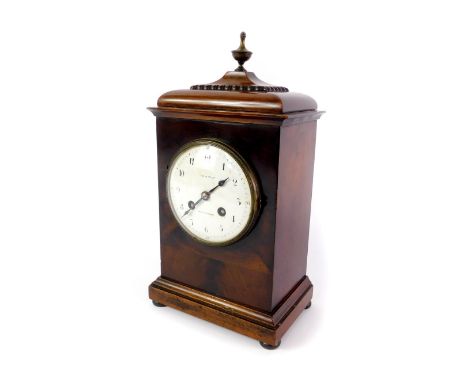 An Edwardian mahogany mantel clock by Maple &amp; Co Ltd, Paris &amp; London, circular white dial bearing Arabic numerals, Fr