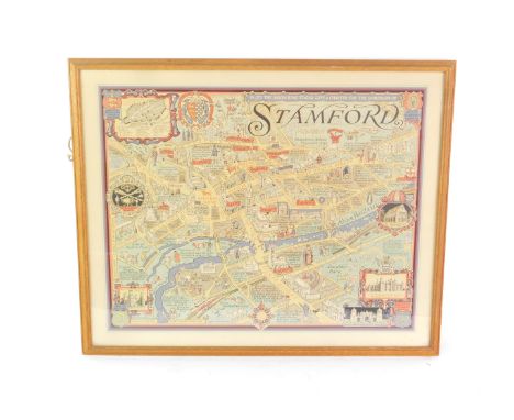 Wilfrid R Wood (1888-1976). Stamford, with detailed vignettes and street plan, print, 49.5cm x 62cm.