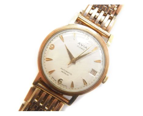An Avia gentleman's 9ct gold cased automatic wristwatch, circular white dial with Arabic numerals at quarters, date aperture,