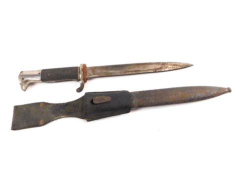 A Third Reich bayonet, with leather and metal scabbard, 35cm L.