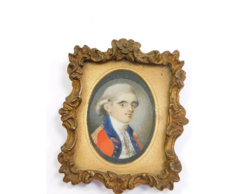 A late 18thC military portrait miniature, bears label verso, Crosse, Only Brother Of ... Crosse of Shorehill Lane, 42mm x 33c