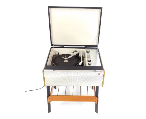 A Murphy valve record player, Type A851G, circa 1960s, Serial No 618/0325, on a black metal and plywood stand, 62cm H, 54cm W