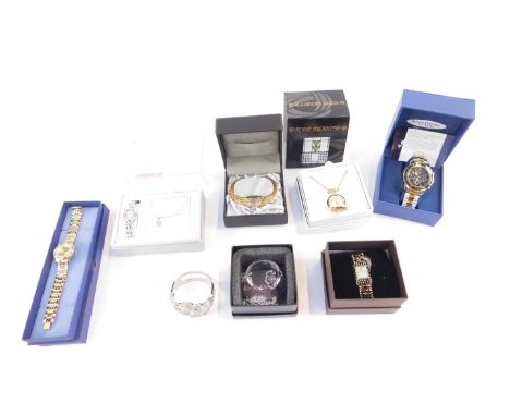 Modern fashion watches, including a Safari lady's watch, Temptation floral bangle watch, Ingersoll gem set watch, Rennie Mack