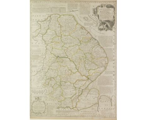 Emanuel Bowen (1694-1767). An Accurate Map of Lincolnshire, Divided Into Its Wapontakes, with vignette to The Most Noble Pere