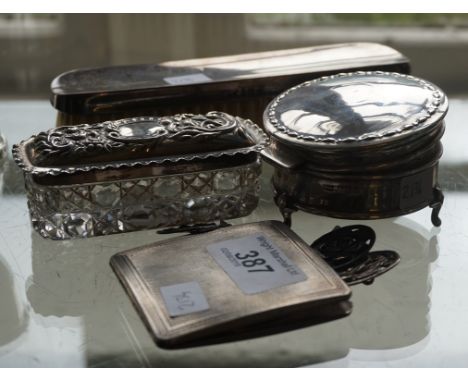 A mixed group hallmarked silver and silver-plated items to include a Sheffield hallmarked silver lidded dressing table pot, a