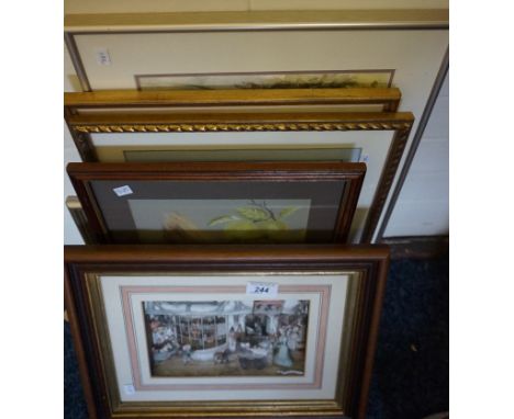 Six assorted pictures and prints to include an indistinctly signed watercolour depicting a landscape, a Mary Richman pastel d