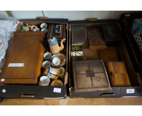 Two boxes of assorted ceramics and boxes to include vintage jewellery box, lacquered example, Japanese tea service etc.