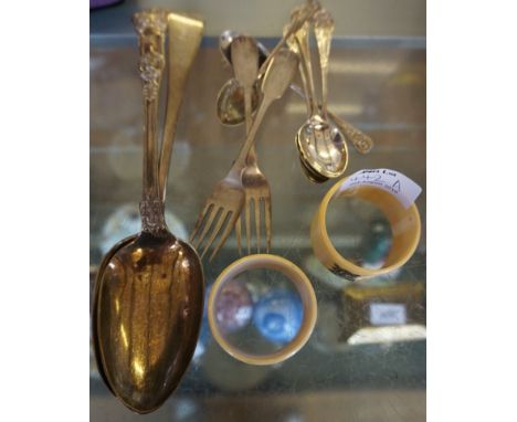 A mixed group hallmarked silver and silver-plated items to include two London hallmarked silver basting spoons, further silve