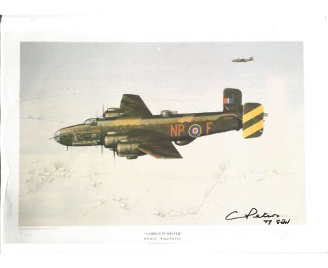 WW2 Cyril Peters signed 12 x 8 colour photo print of painting A Friday in Winter Halifax Friday 13th, He joined the Royal Air
