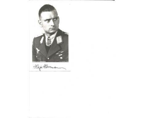 WW2 Luftwaffe fighter ace Hajo Herrmann KC signed 6 x 4 inch b/w portrait photo in uniform. Good Condition. All signed pieces
