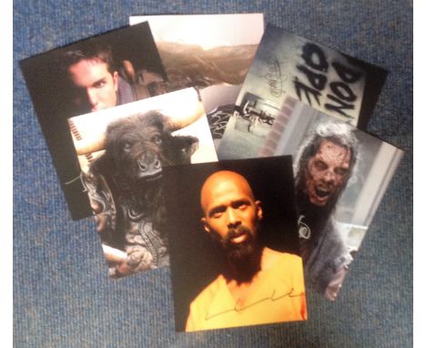 Assorted signed 10x8 photo collection. 6 photos ntare mwine (yellow suit)(heroes) shane rangi (horns)(narnia) tim proctor (zo