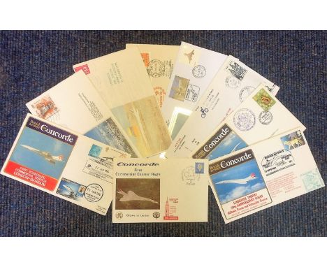 Concorde FDC collection. 9 included. Includes First Commercial charter flight, first scheduled commercial service London Bahr