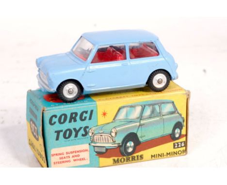 Corgi Toys No. 226 Morris Mini Minor comprising light blue body with red interior and spun hubs in the original blue &amp; ye