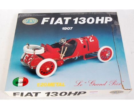 A Revival 1/20 scale white metal kit for a Fiat 130hp racing car, model No. 81101 in the original box, box lid has been cut t