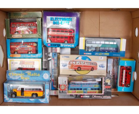 One tray containing a quantity of mixed public transport diecast vehicles to include Corgi, Lonestar, Matchbox and various ot