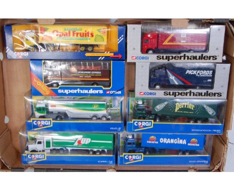 Two trays containing 19 various boxed Corgi Modern Release commercial vehicles to include Super Haulers, Corgi Collection and