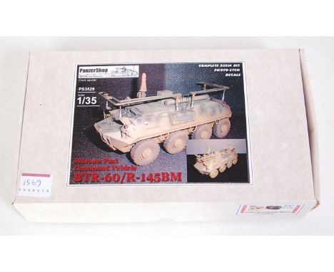 A Panzershop 1/35 scale Czechoslovakian resin and photo etched model kit for a BTR-60/R-145BM aerial truck in original box