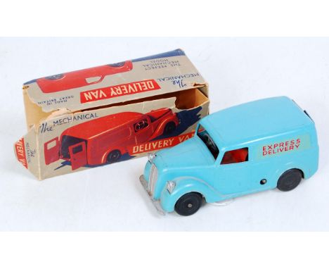 A Mettoy large scale diecast and clockwork express delivery van comprising light blue body with black hubs and Express Delive