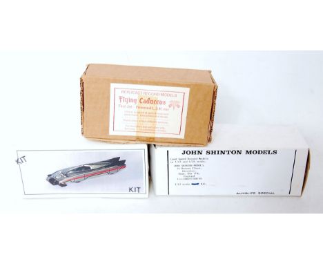 Three various boxed resin and white metal land speed record car kits, to include a John Shinton Models Mickey Thompson's 1968